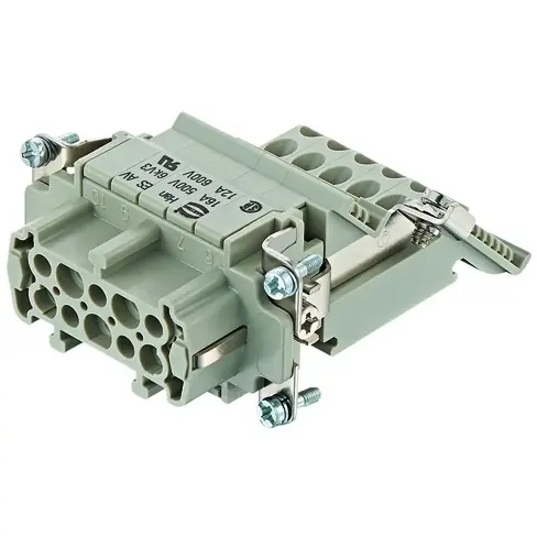 Zertifiziert Buchsen-Kontakteinsatz, 10B, 10-polig, bestückt, Käfigzugfederanschluss, mit PE-Kontakt, 09330104739