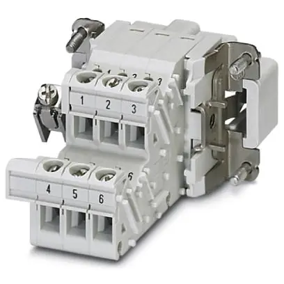 Zertifiziert Stift-Kontakteinsatz, 6B, 6-polig, bestückt, Schraubanschluss, mit PE-Kontakt, 1648072