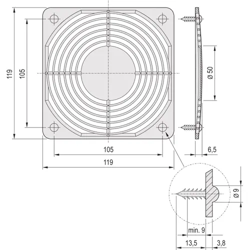 Top-Preis Schutzgitter, PA, (L x B x H) 119 x 119 x 6.5 mm, schwarz, 60225-052