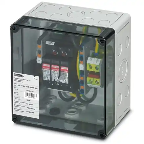 Versand Am Gleichen Tag Schaltgerätekombination, 1000 VDC zum Anschluss von 1x 2 Strings, (H x B x T) 180 x 180 x 111 mm, IP65, PC, grau, 1016811