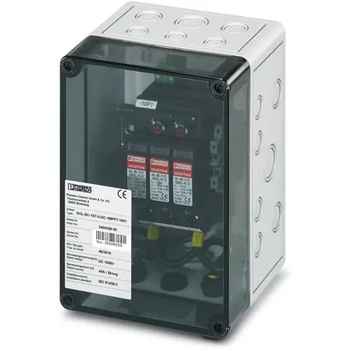 Super-Preis Schaltgerätekombination, 1000 VDC zum Anschluss von 1x 1 String, (H x B x T) 180 x 130 x 111 mm, IP65, PC, grau, 2404298