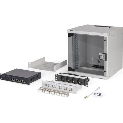 10-Zoll-Netzwerk-Set, 6HE, (H x B x T) 325 x 315 x 300 mm, IP20, grau, DN-49100-SET Zertifiziert