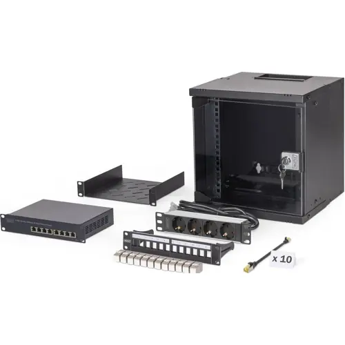 10-Zoll-Netzwerk-Set, 6HE, (H x B x T) 325 x 315 x 300 mm, IP20, schwarz, DN-49101-SET Sonderangebot