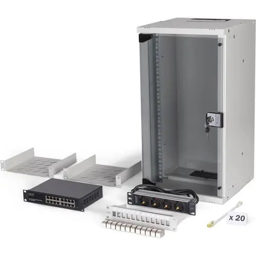 Kostenloser Versand 10-Zoll-Netzwerk-Set, 12HE, (H x B x T) 595 x 315 x 300 mm, IP20, grau, DN-49104-SET