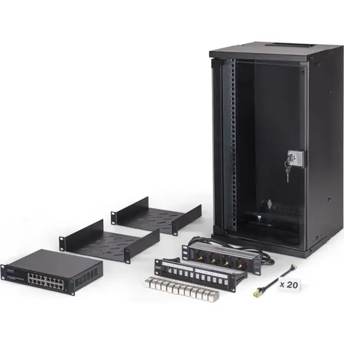 10-Zoll-Netzwerk-Set, 12HE, (H x B x T) 595 x 315 x 300 mm, IP20, schwarz, DN-49105-SET Rabatt