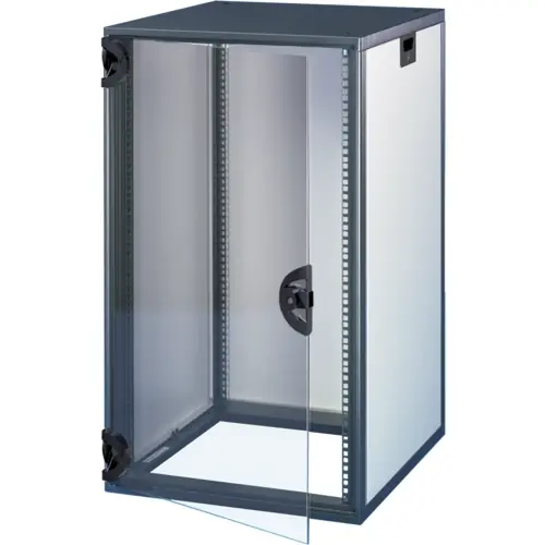 Solange Der Vorrat Reicht Schrank, 16 HE, mit verglaster Tür und Rückwand, (H x B x T) 767 x 553 x 600 mm, IP20, Stahl, lichtgrau/schwarzgrau, 16230-020