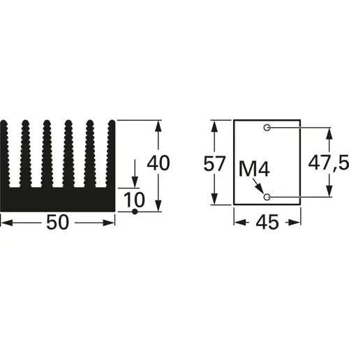 Aktuell Strangkühlkörper, (L x B x H) 75 x 50 x 40 mm, 3.6 bis 1.25 K/W, Schwarz eloxiert, 10020067
