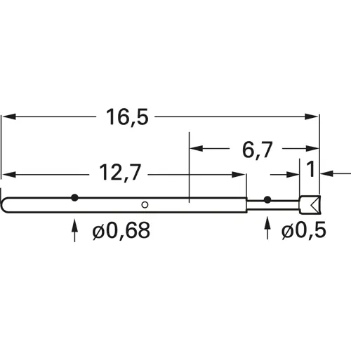 Schnäppchen Standard-Federkontakt mit Tastkopf, Rundkopf, Ø 0.9 mm, Hub 2.8 mm, RM 1.27 mm, L 16.5 mm, 1007-C-0.7N-AU-0.9 C