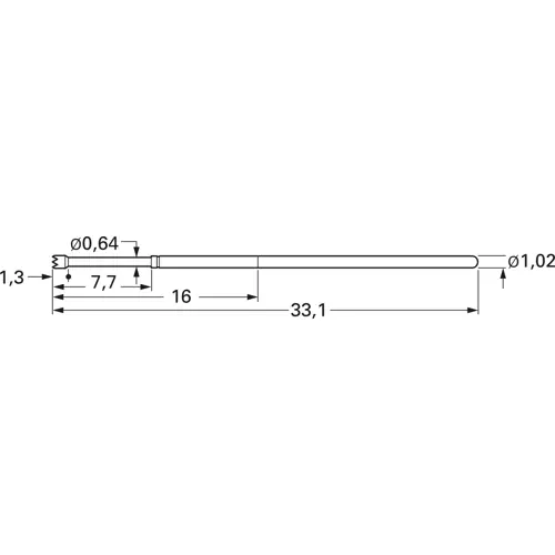 ICT-Federkontakt mit Tastkopf, Rundkopf, Ø 1.2 mm, Hub 6.4 mm, RM 1.91 mm, L 33.1 mm, 1012/E-C-1.5N-AU-1.2 Super-Preis
