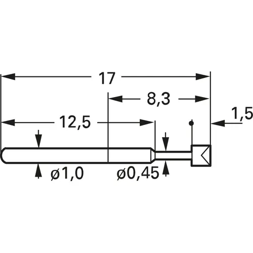 Top-Preis Standard-Federkontakt mit Tastkopf, Spitze, Ø 0.45 mm, Hub 3 mm, RM 1.91 mm, L 17 mm, 1010-B-0.8NE-AU-0.45