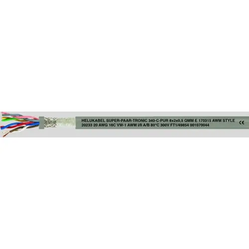 Top-Seller PUR Steuerleitung SUPER-PAAR-TRONIC 340-C-PUR 14 G 0,5 mm², AWG 20, geschirmt, grau, 49856